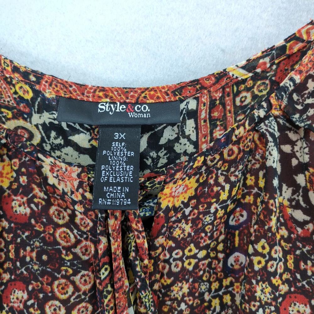 Style & Co Sheer Paisley Blouson Midi Dress Plus Size 3X Puff Slv Whimsigoth Y2K - Picture 2 of 10